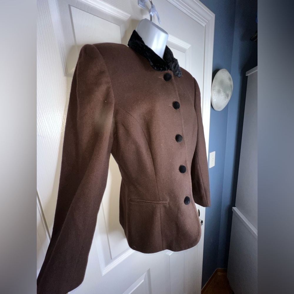 Vtg Summit Hill Women’s 10 100% Wool Brown Blazer Jacket Velvet Collar M Classic - Picture 2 of 14